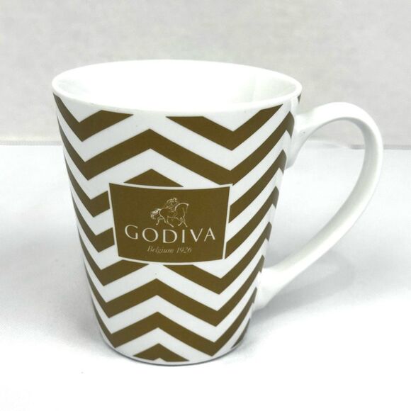 Godiva Belgium 1926 Gold & White Chevron Coffee/Tea Mug - Picture 1 of 6